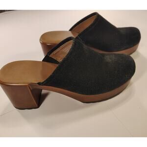 CROWN VINTAGE Cami Clog Sandal Women 9 Slip On Suede Boho Mule Block Heel Black
